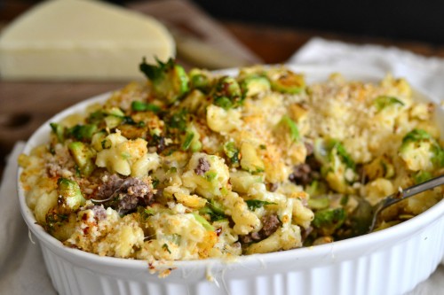 Cheesy sprout and turkey mac