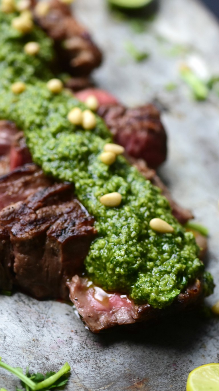 Easy Grilled Flank Steak with Cilantro Pesto The Realistic Nutritionist